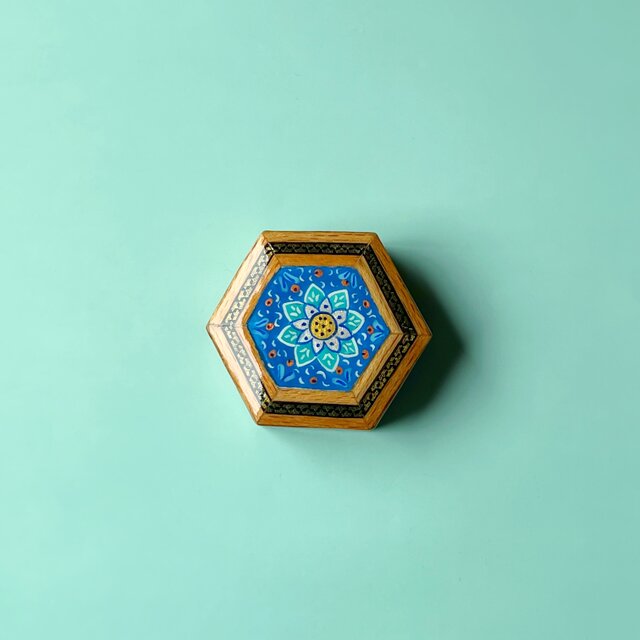 ペルシャの象嵌細工（寄木細工）小箱 宝石箱 六角形 ミニサイズ【KHA