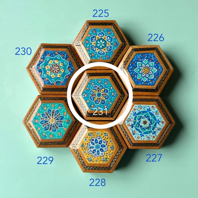 ペルシャの象嵌細工（寄木細工）小箱 宝石箱 六角形 ミニサイズ【KHA