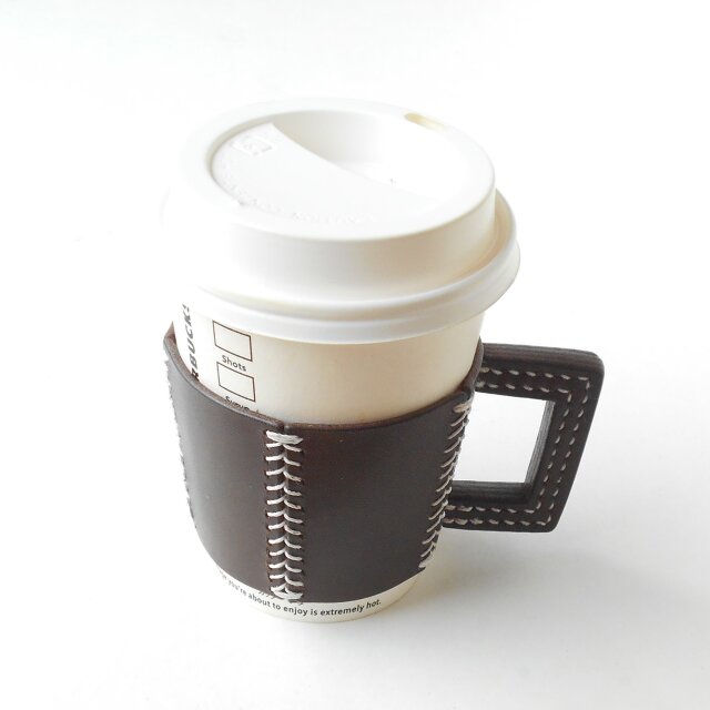 五角のレザーカップスリーブ Brown