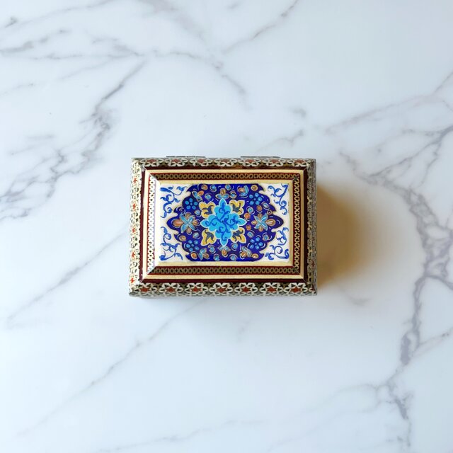 ペルシャの象嵌細工（寄木細工）小箱 宝石箱 長方形 11cm【KHATAM