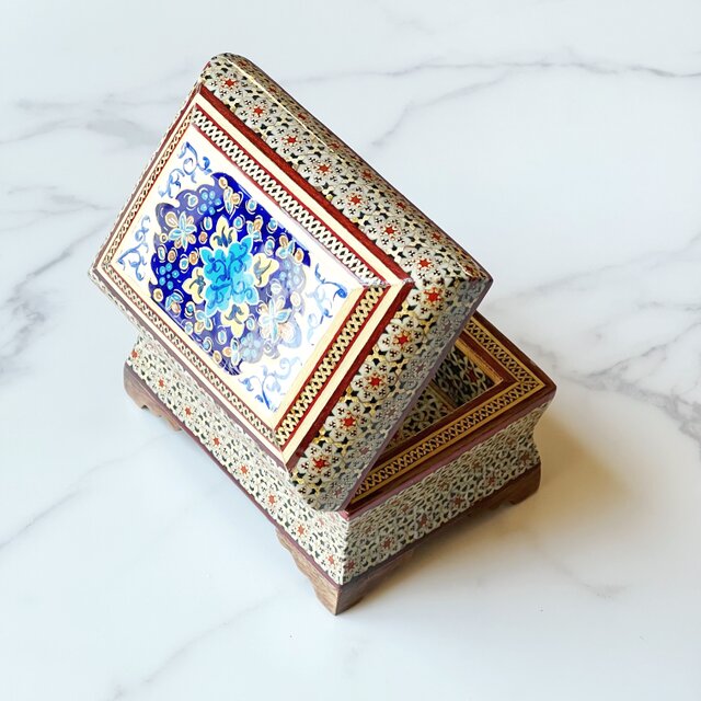 ペルシャの象嵌細工（寄木細工）小箱 宝石箱 長方形 11cm【KHATAM