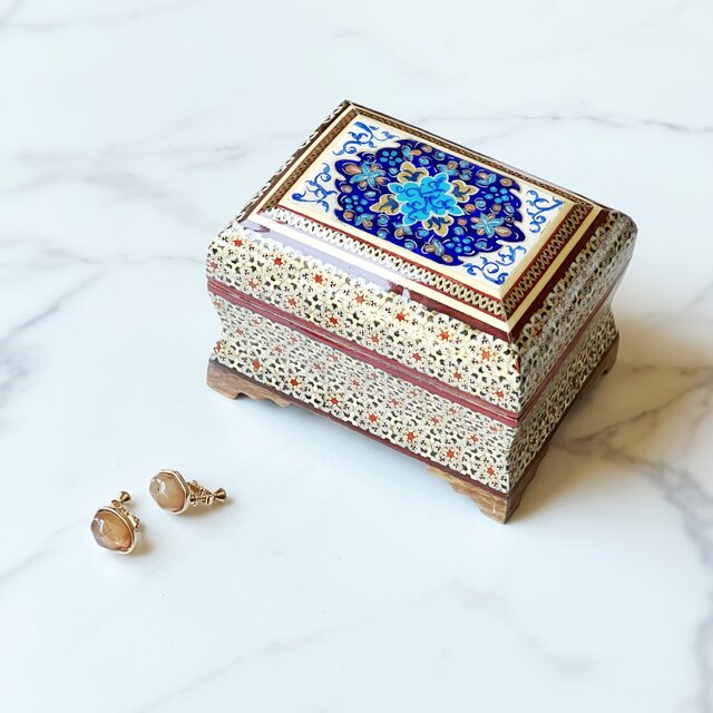 ペルシャの象嵌細工(寄木細工)小箱 宝石箱 長方形 11cm【KHATAM ペルシャの象嵌細工(寄木細工)小箱 宝石箱 長方形 11cm【KHATAM