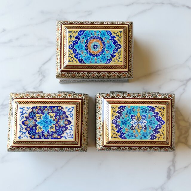ペルシャの象嵌細工（寄木細工）小箱 宝石箱 長方形 11cm【KHATAM
