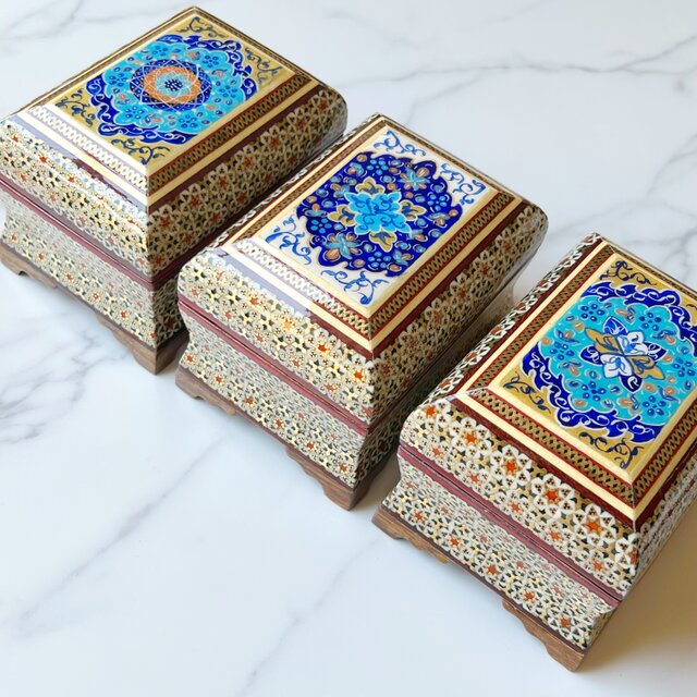 ペルシャの象嵌細工（寄木細工）小箱 宝石箱 長方形 11cm【KHATAM