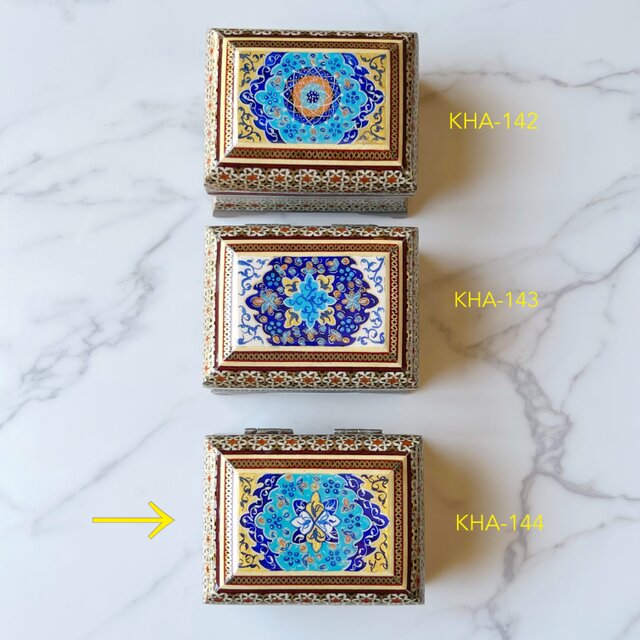 【★ ペルシャ象嵌細工 / 書斎インテリア ★】 ペルシャの象嵌細工（寄木細工）小箱 宝石箱 長方形 12cm【KHA