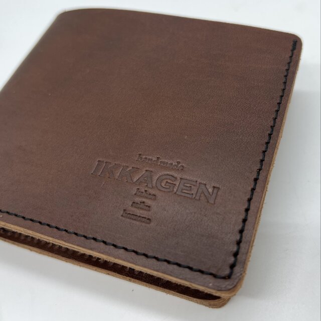 レザー2つ折りウォレット（ハンドメイド／ボックス型コインケース付き