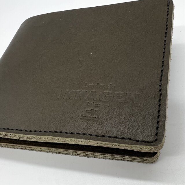 レザー2つ折りウォレット（ハンドメイド／ボックス型コインケース付き