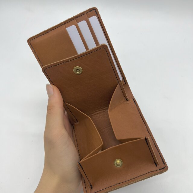 レザー2つ折りウォレット（ハンドメイド／ボックス型コインケース付き