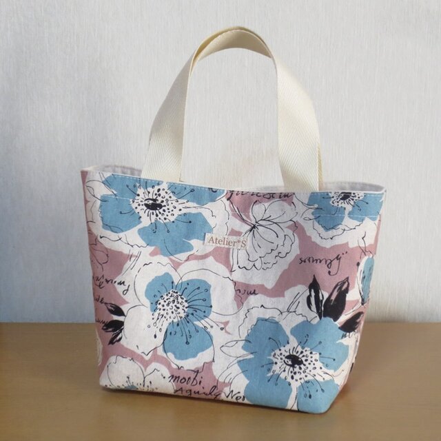 ミニトートバッグ★花柄（ピンク×ブルー）