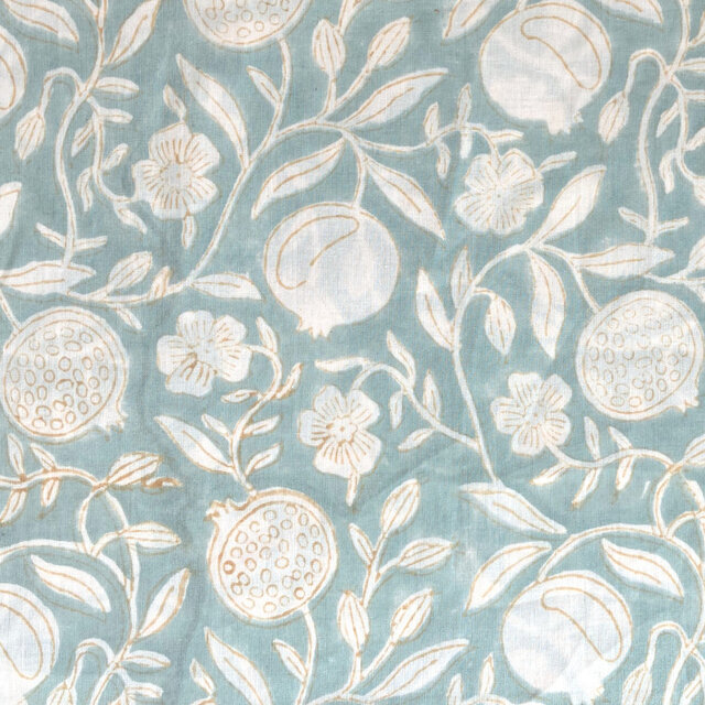 インド ブロックプリント生地 [50cm単位] Sanganeriザクロ on グレー 花 フラワー PP IF0320