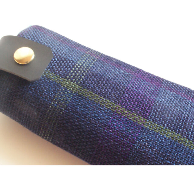 手織りリネンのメガネケース　ダークブルー