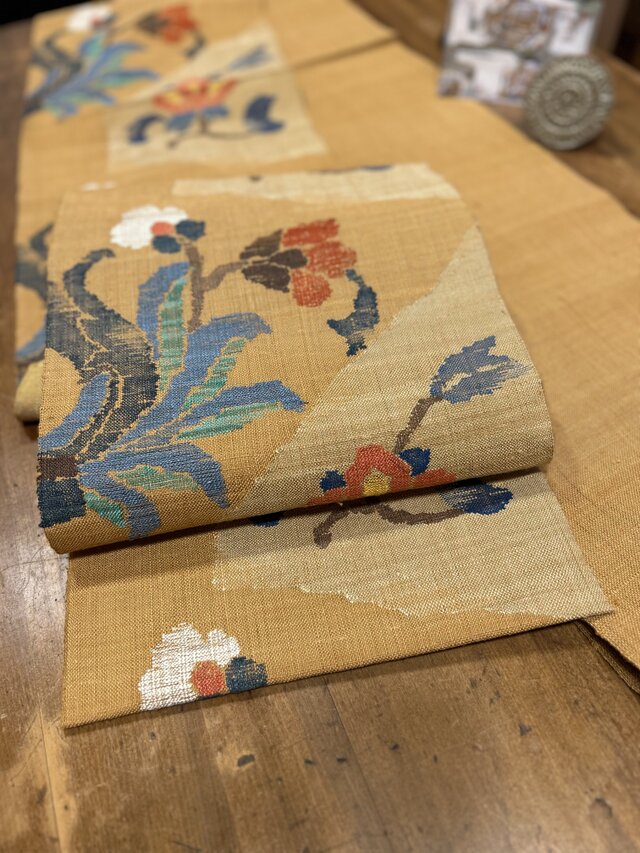 お花柄紬なごや帯