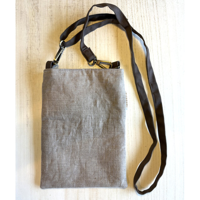 ダークフラックスリネン➕ストライプリネン　サコッシュ