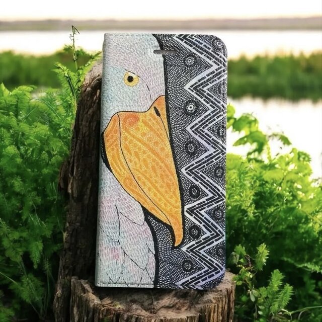 湖影の筆｜ハシビロコウ・セフニア｜帯なし手帳型iPhoneケース