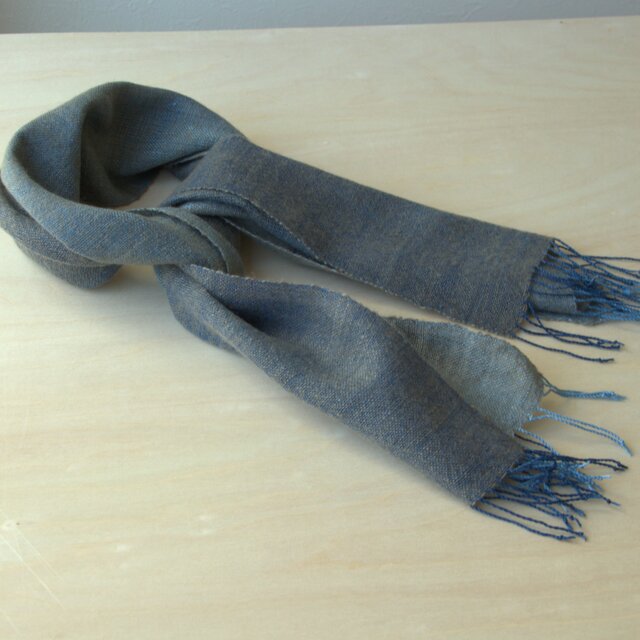 ホームスパン　リネン×カシミヤプチマフラー　藍グラデーション