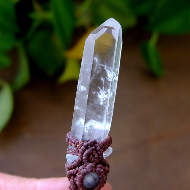 ヒマラヤ水晶 ・ムーンストーン（スリランカ産）マクラメ編みペンダント　3706 ヒマラヤ水晶 ・ムーンストーン（スリランカ産）マクラメ編み