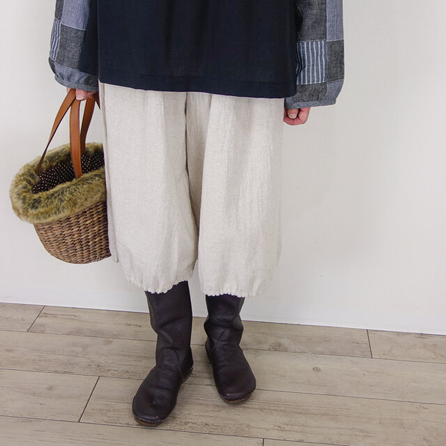 ワッシャーハーフリネンミルクベージュバルーンパンツ(セットアップ可）