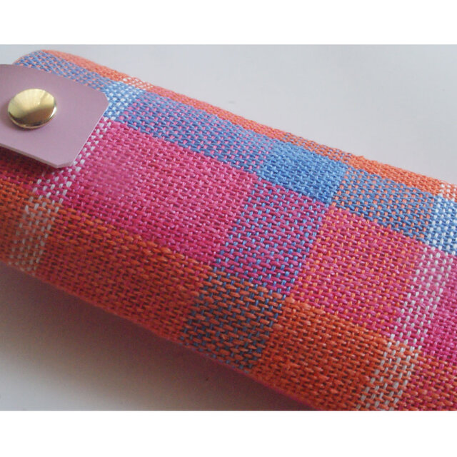 手織りリネンのメガネケース　ピンク