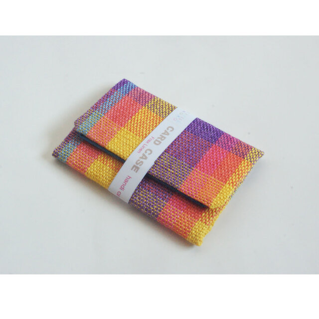 手織りリネンのカードケース　イエロー