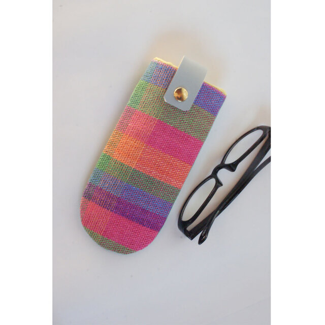 手織りリネンのメガネケース　コーラル