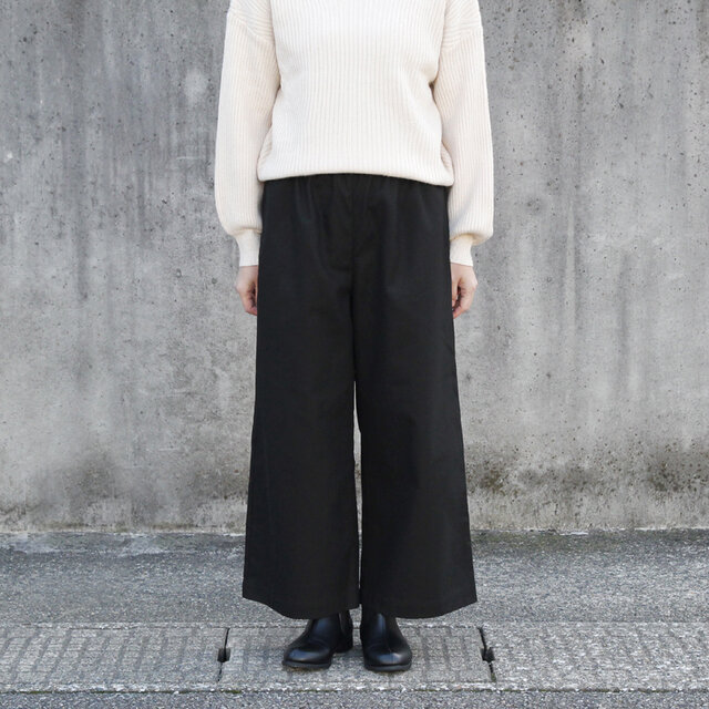 【即納】シンプルで丈夫、カジュアルでもきれいめでも。 チノクロス ワイドイージーパンツ（ブラック・黒）ポケット ロングシーズン