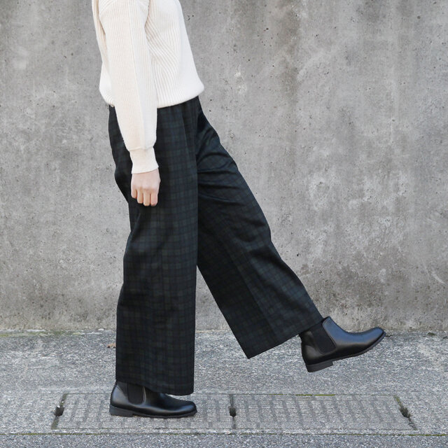 【即納】しなやかな風合いと肌触りの良さ ブラックウォッチ ワイドイージーパンツ ポケット付き タータンチェック
