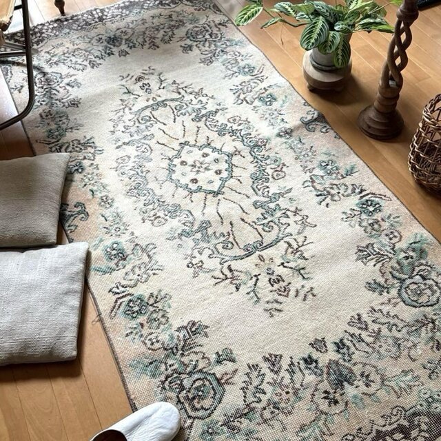 91×205 ロングメダリオン　淡いピンクベージュ　トルコヴィンテージラグ 91×205 ロングメダリオン 淡いピンクベージュ トルコヴィンテージラグ