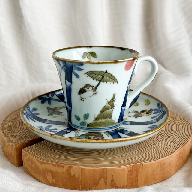 ❤️チコロット❤️すべて手描き❤️染付け❤️ソーサーは取り皿にもなる❤️カップ＆ソーサー❤️舌切り雀