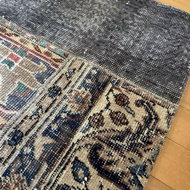 49×100 グレイ×ボタニカル 大人パッチワーク トルコヴィンテージ