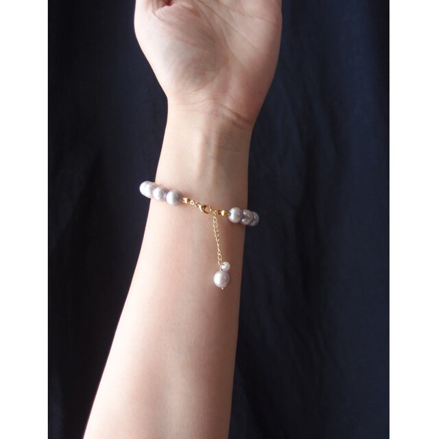 K14gf】Gray Pearl Bracelet／グレーパール ブレスレット（Light Gray