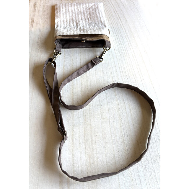 サコッシュ　ストライプ・リネン➕イエローオーカー無地リネン