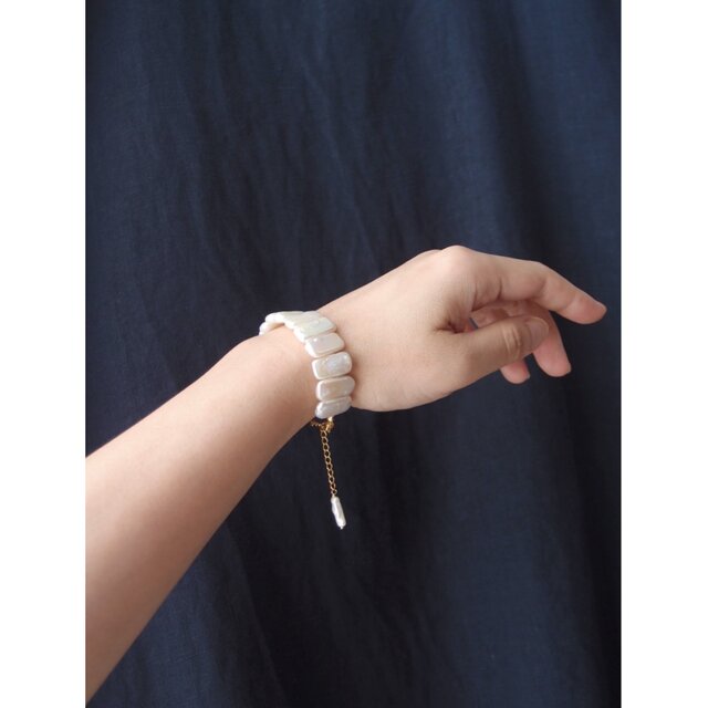 K14gf】Rectangle Pearl Bracelet／レクタングルパール
