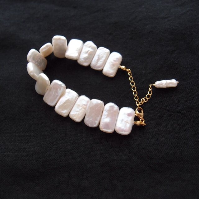 K14gf】Rectangle Pearl Bracelet／レクタングルパール ブレスレット
