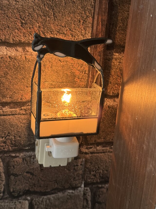 Chat noir 黒猫 おやすみライト 希少ガラス インテリア照明 | iichi