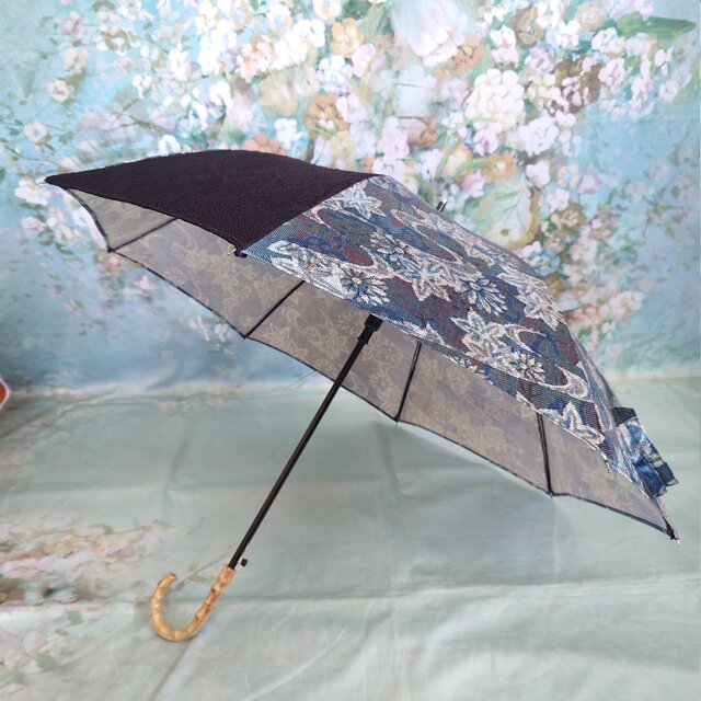 32 大島紬 日傘 ワンタッチオープン コサージュ＆ヘアゴム付 着物リメイク 32 日傘 ワンタッチオープン 着物リメイク 大島紬 コサージュ