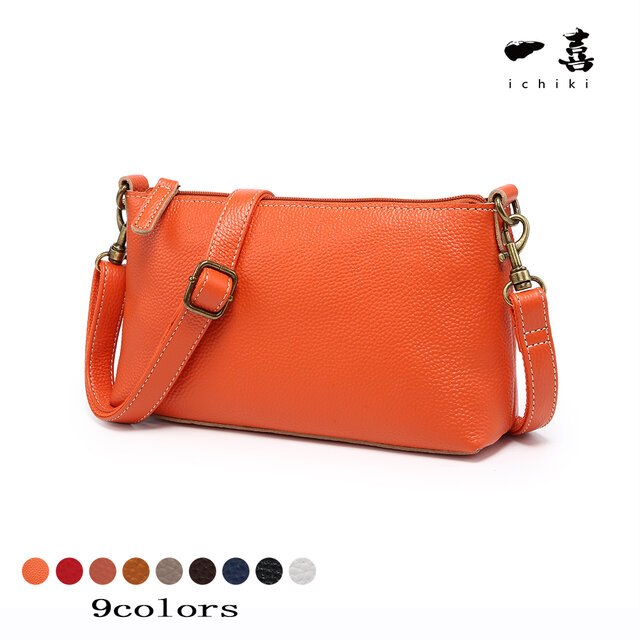 ショルダーバッグ レディース 斜めがけ 本革レザー 可愛い 小サイズ 軽量 ポシェット オレンジ　W29