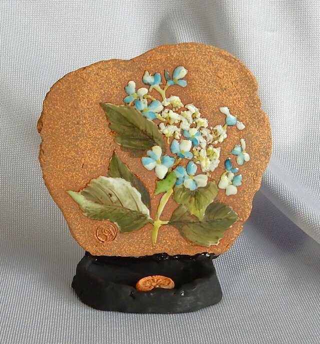 釉描彩額紫陽花図香立て