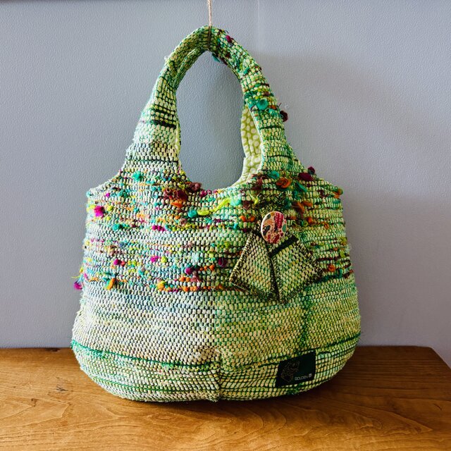 裂き織り　水面のマルッコバッグ