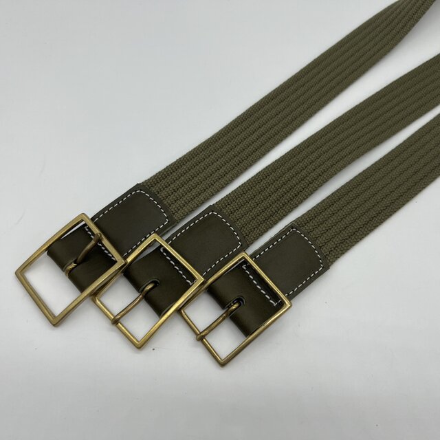 レザー×コットン】ベルト（カーキ）（ハンドメイド／3サイズ