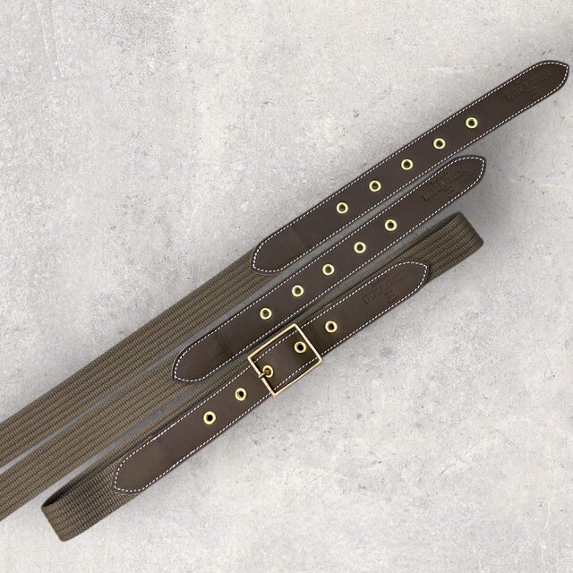 【レザー×コットン】ベルト（カーキ）（ハンドメイド／３サイズ／レディース／メンズ）