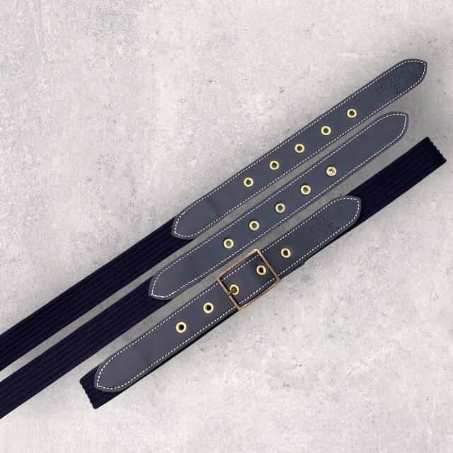 【レザー×コットン】ベルト（ネイビー）（ハンドメイド／３サイズ／レディース／メンズ）
