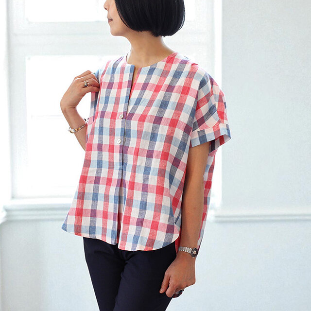 ブリーズリネンアシンメトリーブラウス【チェック】
