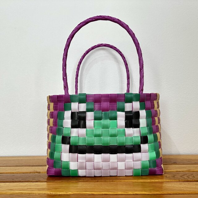 蛙　カエル★プラカゴ★温泉・プール・海・お砂場　温泉バッグ　エコバッグ　PPバンド　カゴバッグ　お散歩バッグ