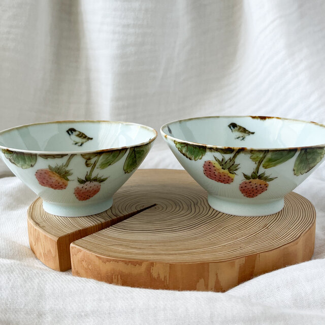 チコロット❤️夫婦茶碗❤️すべて手描き❤️染付け❤️飯椀❤️薄くて軽い❤️小鉢