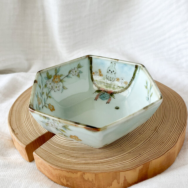 チコロット❤️小鉢❤️すべて手描き❤️染付け❤️お鍋の取り皿にもなる❤️取り分け皿❤️六角小鉢❤️bowl