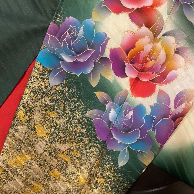 振袖 着物 ロングワンピース ドレス 2部式ローズ/バラ作り帯 リメイク