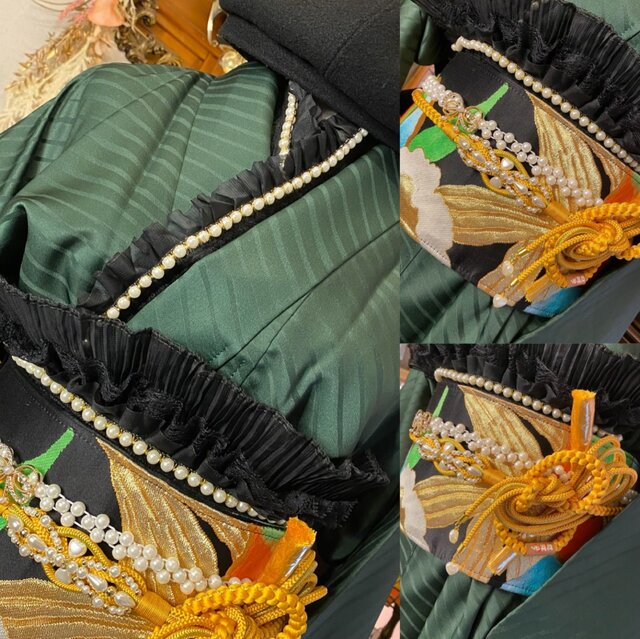 振袖 着物 ロングワンピース ドレス 2部式ローズ/バラ作り帯 リメイク