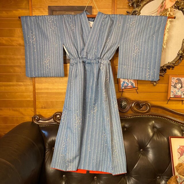着物リメイクワンピース3347 着物リメイク ワンピース ドレス 洗える 化繊 名古屋帯サッシュ