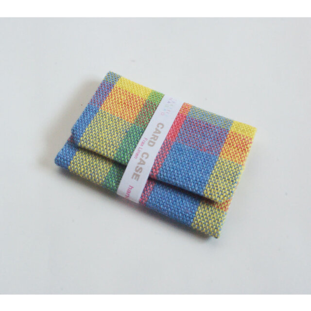 手織りリネンのカードケース　ブルー