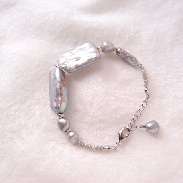 Labradorite × Gray Pearl Mix Bracelet／パールミックス